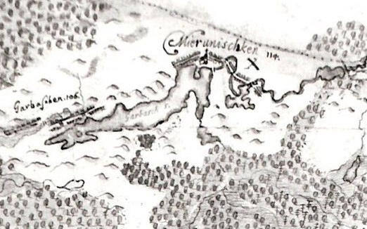 Józef Naronowicz-Naroński. Mapa Prus Książęcych, 1660. Mieruniszki opisane jako Mierunischken Józef Naronowicz-Naroński. Mapa Prus Książęcych, 1660. Mieruniszki opisane jako Mierunischken